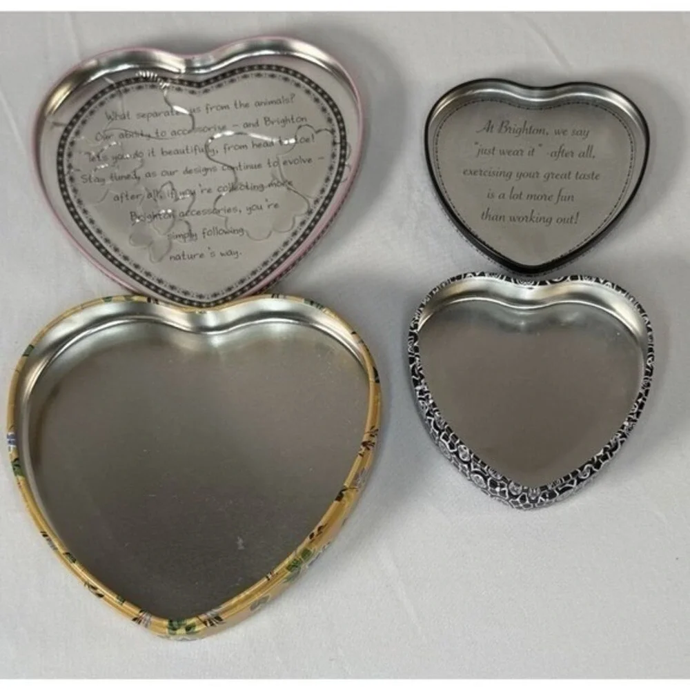 Brighton Heart Shaped  2 Tins Floral Peacock Damask Decorative Storage Box 86-02